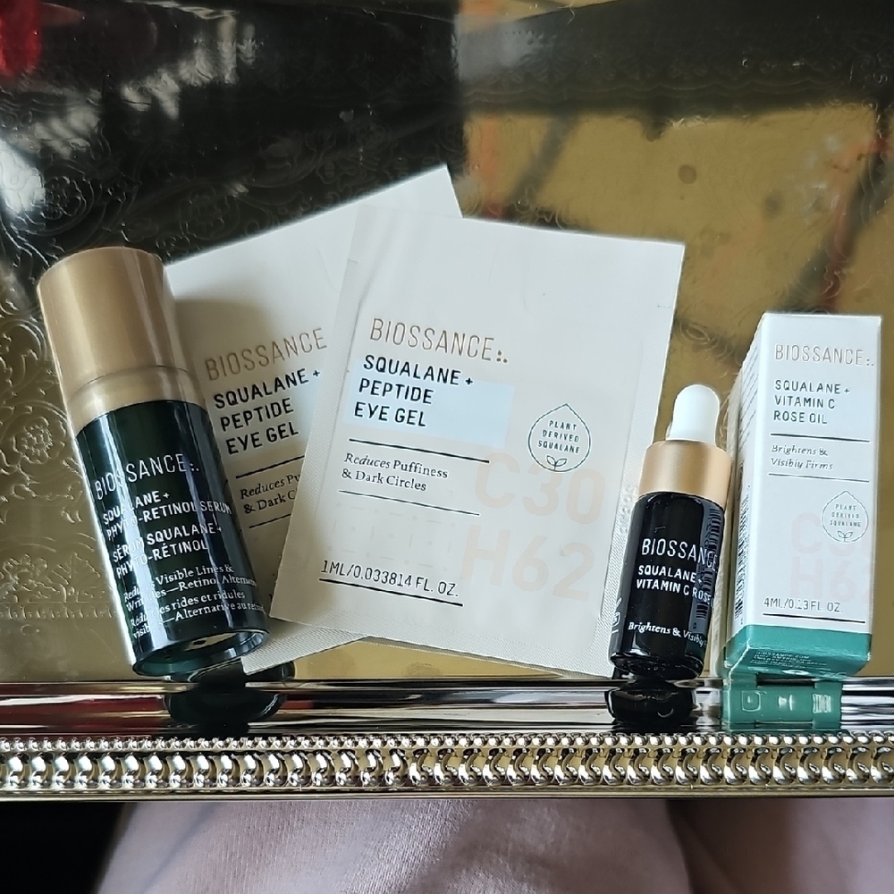 New Biossance Skincare Samples - Squalane + Peptide Phyto-Retinol Rose Oil Vit C